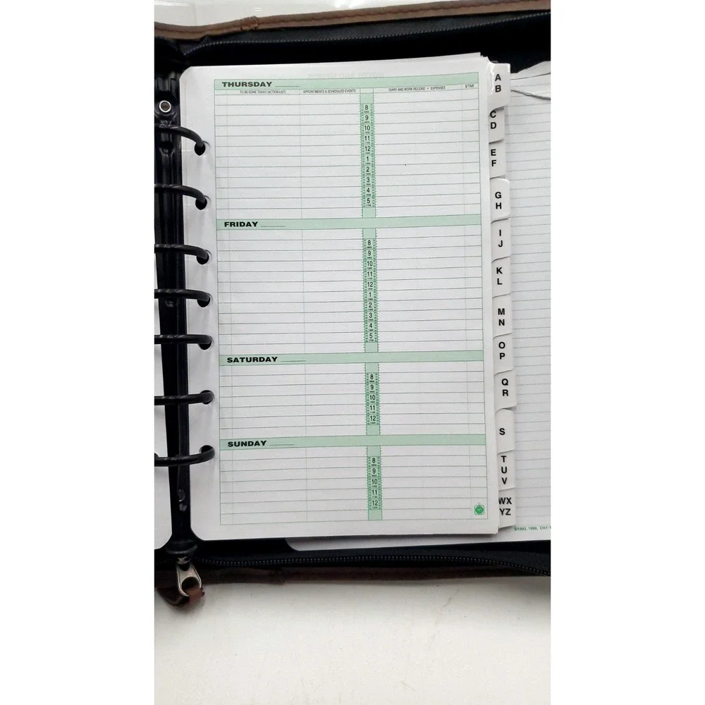Vintage Day-Timer Organizer Planner Brown Zip Around 7 Rings 10.5x8